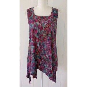 Soft Surroundings Tunic Tank Top Women Large Floral Asymmetric Hem Fairy Gypsy